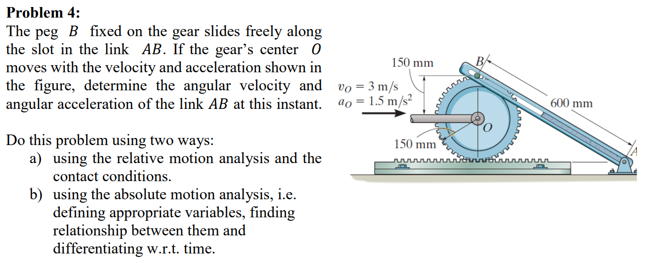 Solved The peg 𝐵 fixed on the gear slides freely along the | Chegg.com