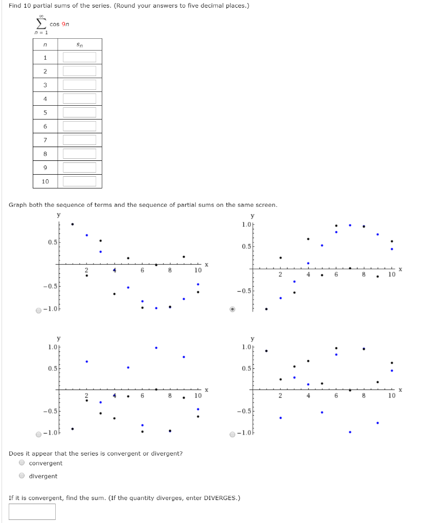 Solved Find 10 partial sums of the series. (Round your | Chegg.com