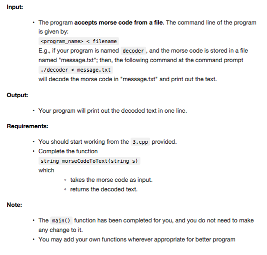 Solved Problem 3: (C++) Morse Code Decoder Morse code is a | Chegg.com