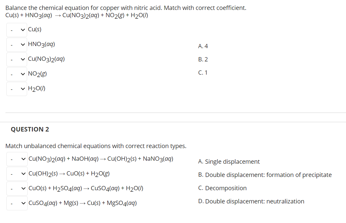 Solved Balance the chemical equation for copper with nitric