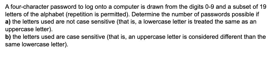 Solved A four-character password to log onto a computer is | Chegg.com
