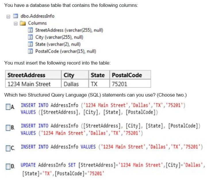 Solved You have a database table that contains the following | Chegg.com