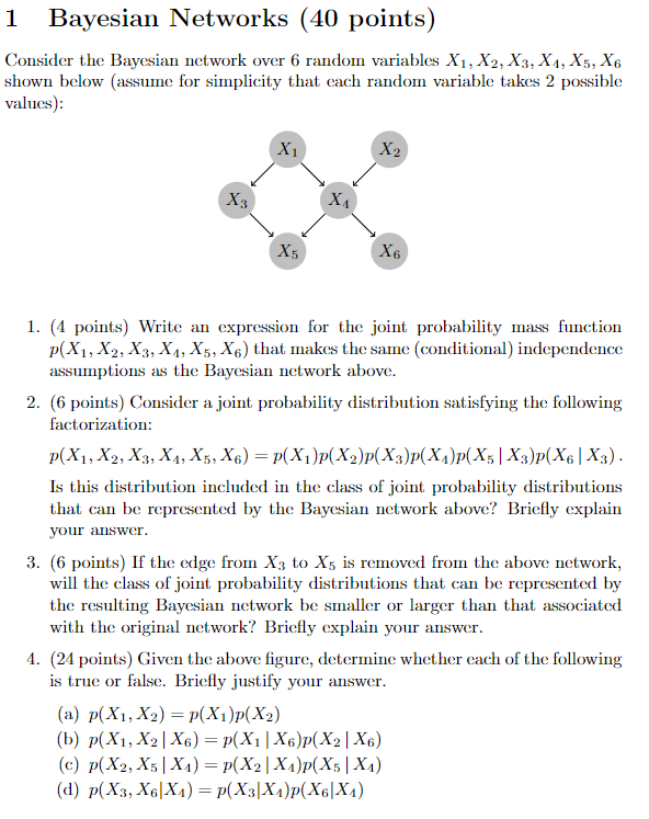 Solved 1 Bayesian Networks (40 Points) Consider The Bayesian | Chegg.com