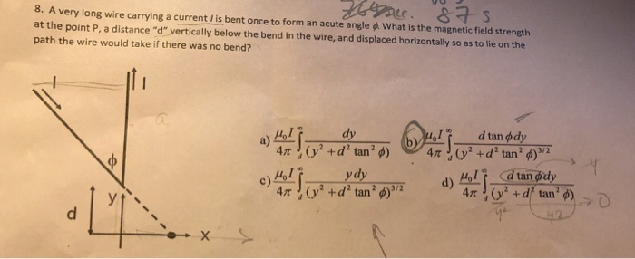 Solved 8. A very long wire carrying a current / is bent once | Chegg.com