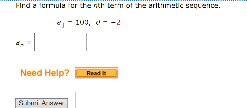Solved Find a formula for the nth term of the arithmetic | Chegg.com