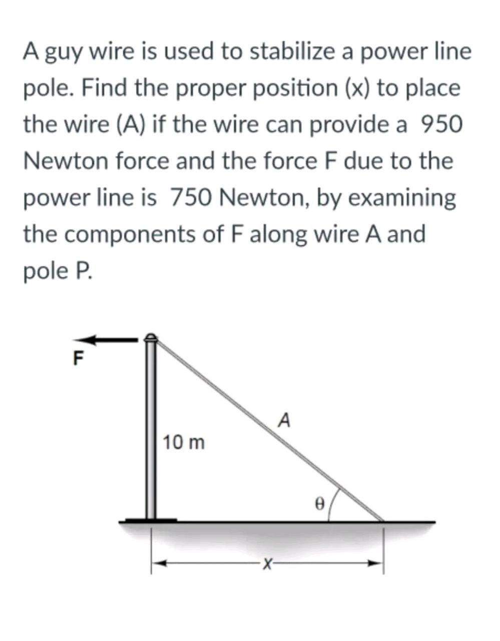 Solved A guy wire is used to stabilize a power line pole. | Chegg.com