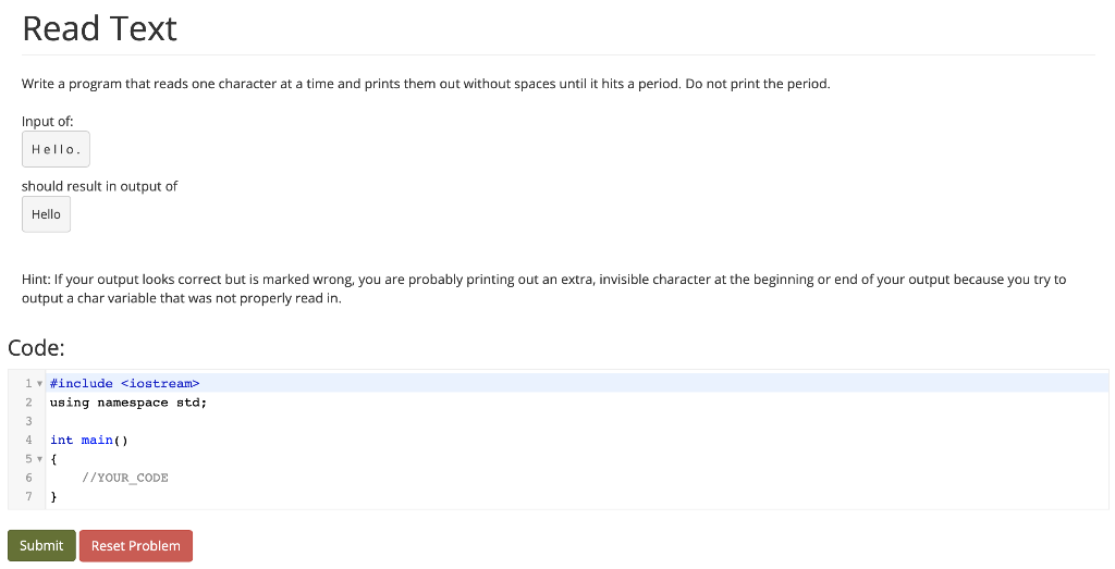 Solved Read Text Write a program that reads one character at | Chegg.com