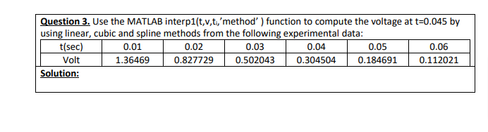 Solved Question 3 Use The Matlab Interp1tvtmethod 7041