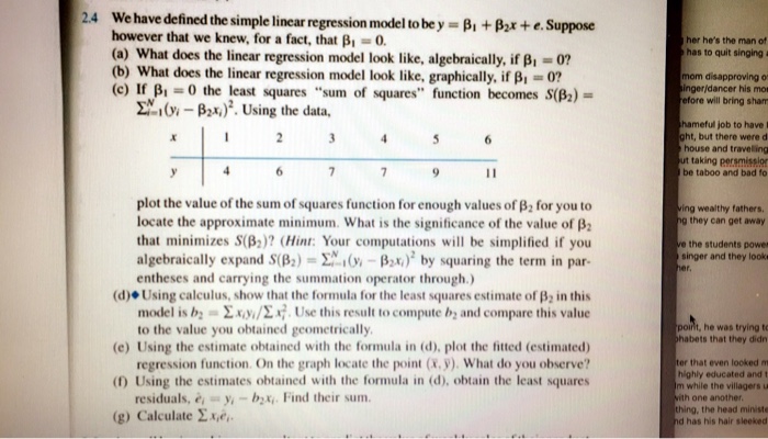 Solved 2.4 We have defined the simple linear regression | Chegg.com