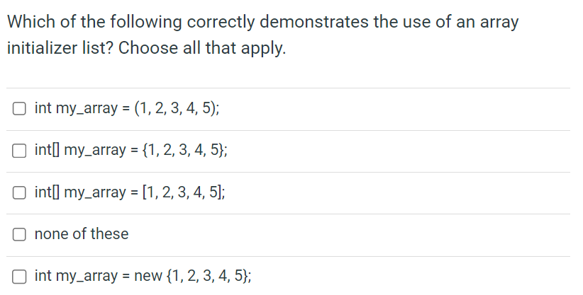 Solved Which of the following correctly demonstrates the use | Chegg.com