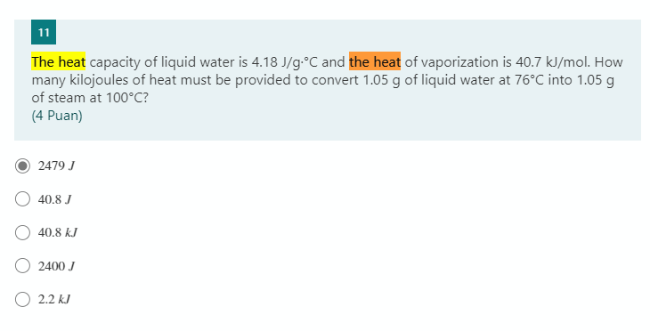 Solved 11 The heat capacity of liquid water is 4.18J/g:°C | Chegg.com