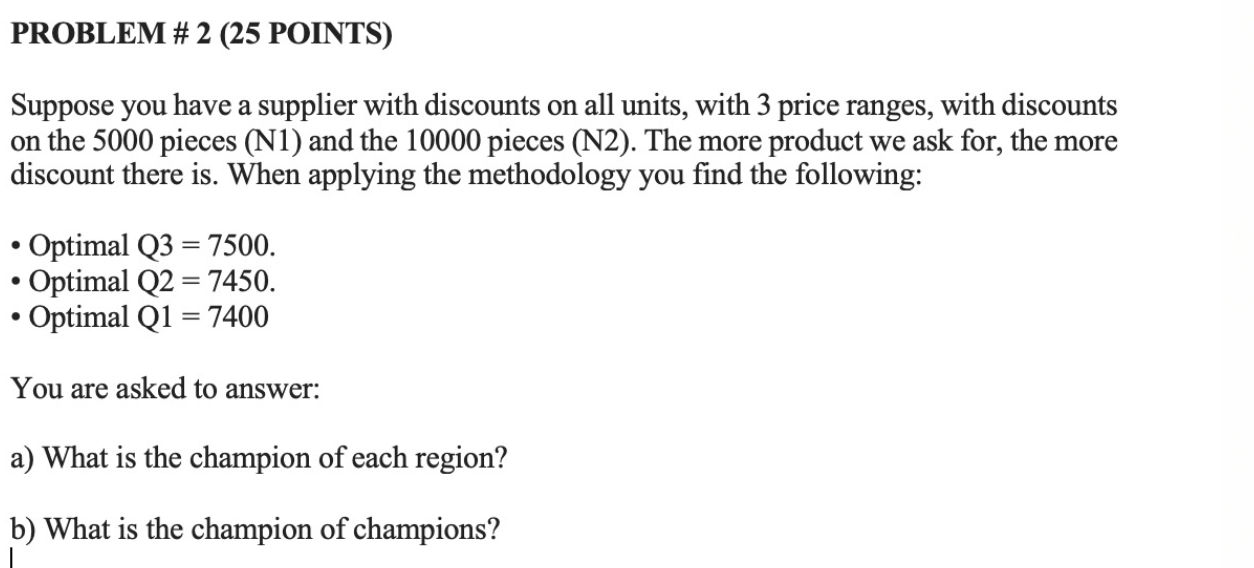 Solved PROBLEM # 2 (25 POINTS) Suppose you have a supplier | Chegg.com