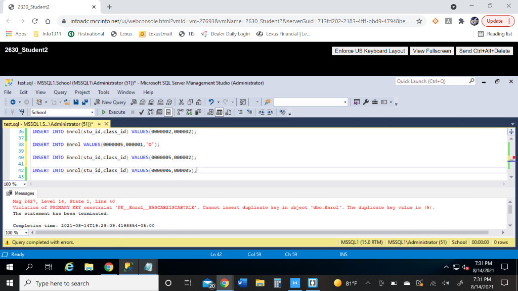 Solved Can someone please explain this SQL error to | Chegg.com