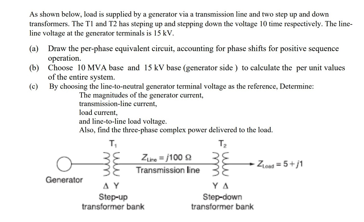 Solved As shown below, load is supplied by a generator via a | Chegg.com