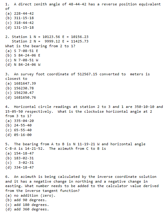 Solved 1. A direct zenith angle of 48-44-42 has a reverse | Chegg.com