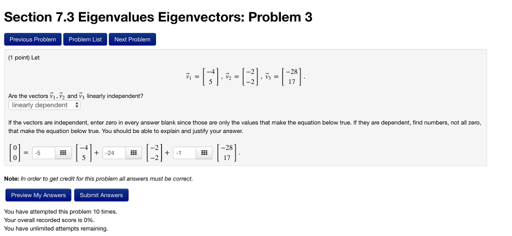 Solved Section 7.3 Eigenvalues Eigenvectors: Problem 3 | Chegg.com