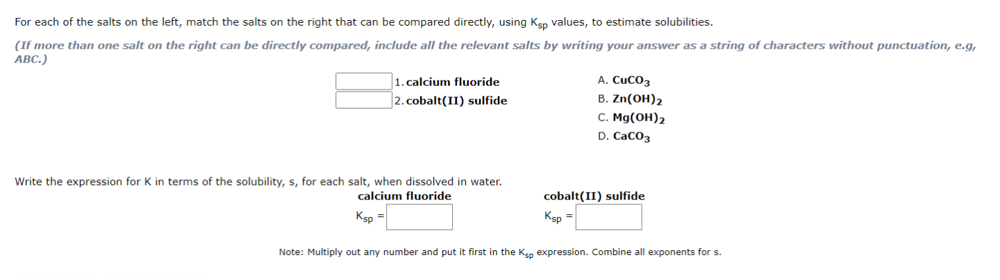 Solved For each of the salts on the left, match the salts on | Chegg.com