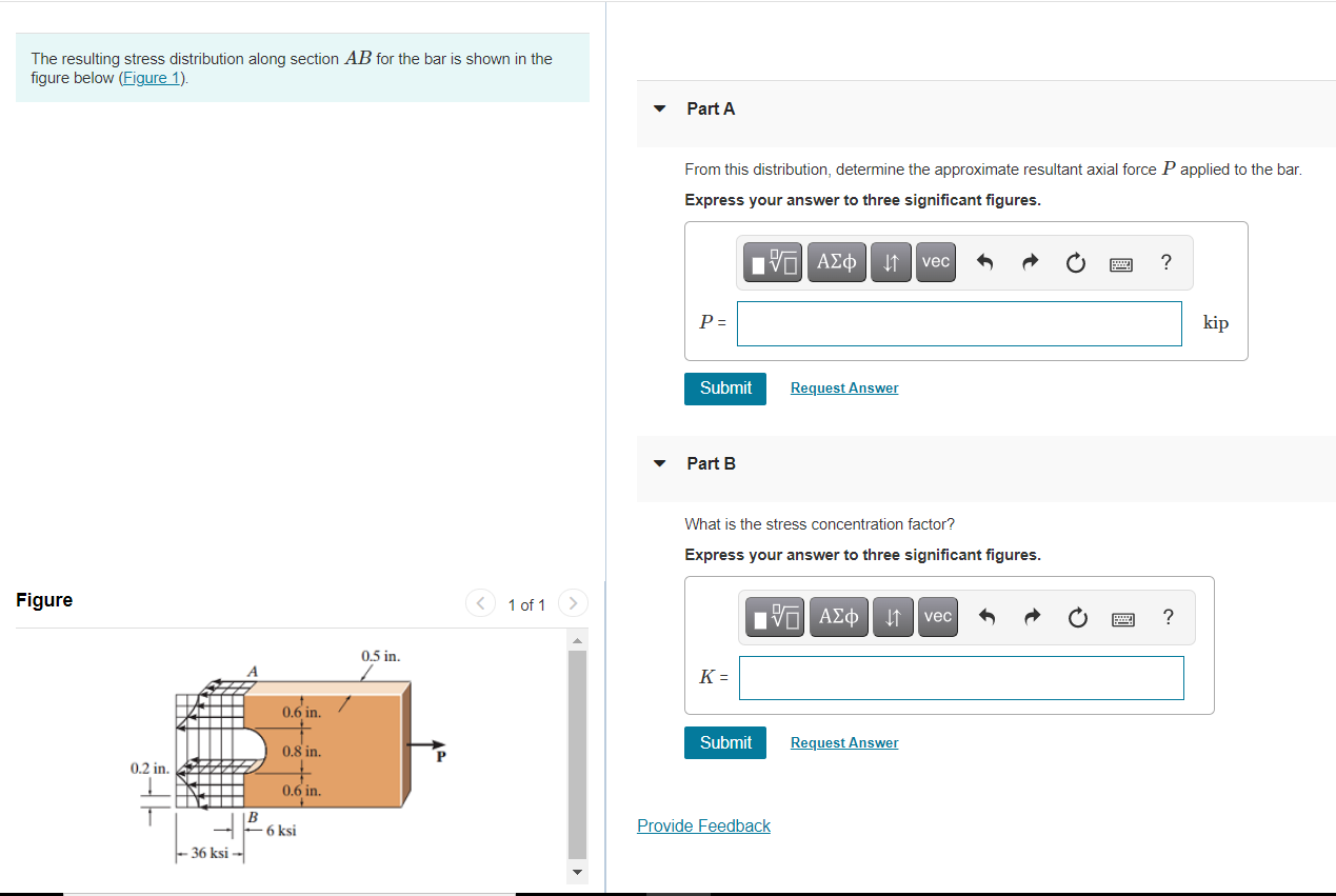 Solved The resulting stress distribution along section AB | Chegg.com