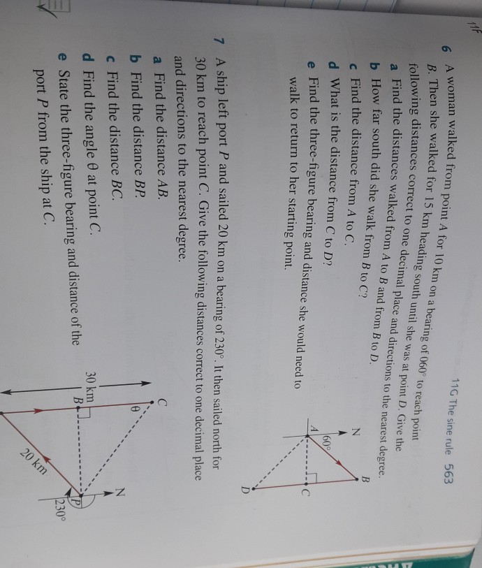 Solved 11G The sine rule 563 A woman walked from B. Then she | Chegg.com