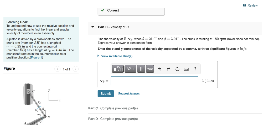 Solved Review Correct Part B - Velocity Of B Learning Goal: | Chegg.com