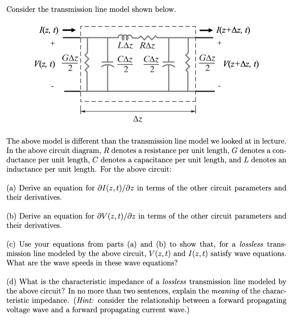 Solved Consider the transmission line model shown below. | Chegg.com