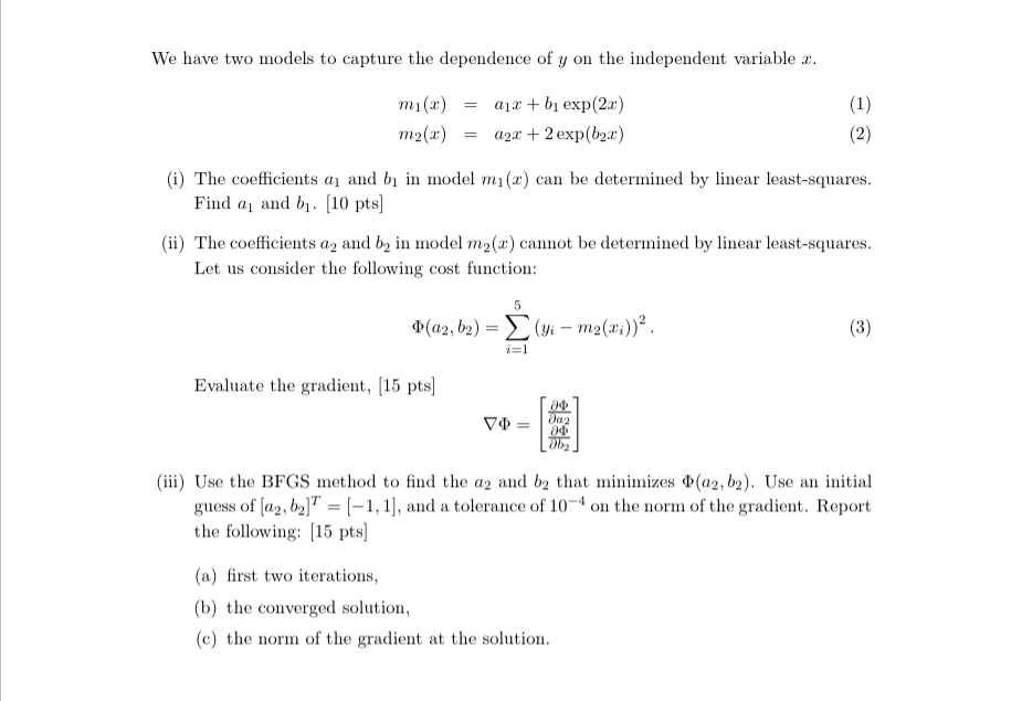 Solved Consider the following data: i Yi 1 0.00 2.10 20.25 | Chegg.com