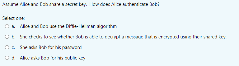 Solved Assume Alice And Bob Share A Secret Key. How Does | Chegg.com