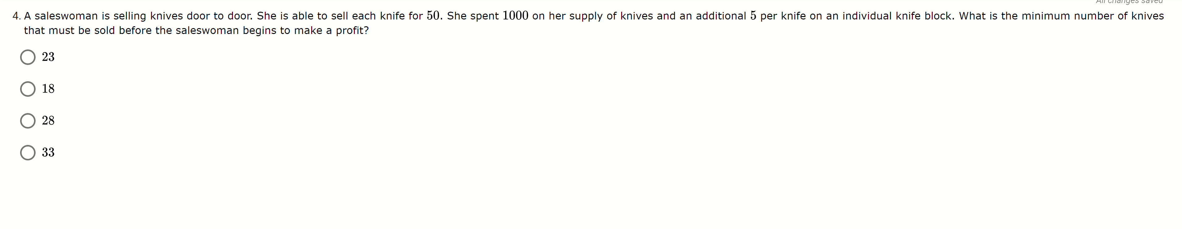 Solved 4. A saleswoman is selling knives door to door. She