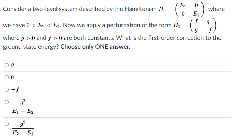 Solved ( ). E 0 Consider a two-level system described by the | Chegg.com