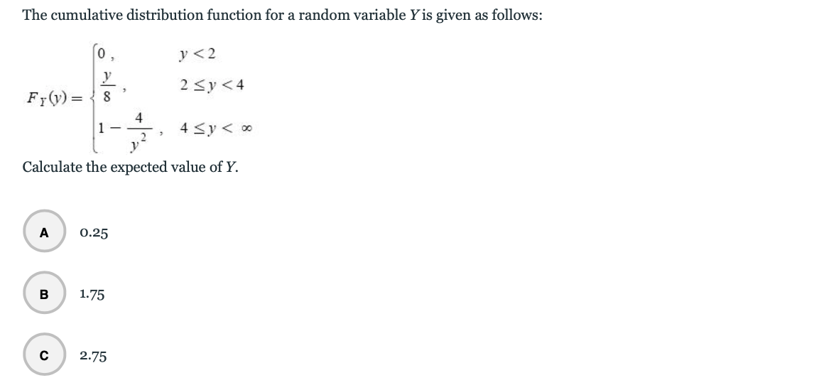 Solved The cumulative distribution function for a random | Chegg.com
