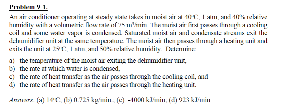 Solved Problem 9-1. An air conditioner operating at steady | Chegg.com