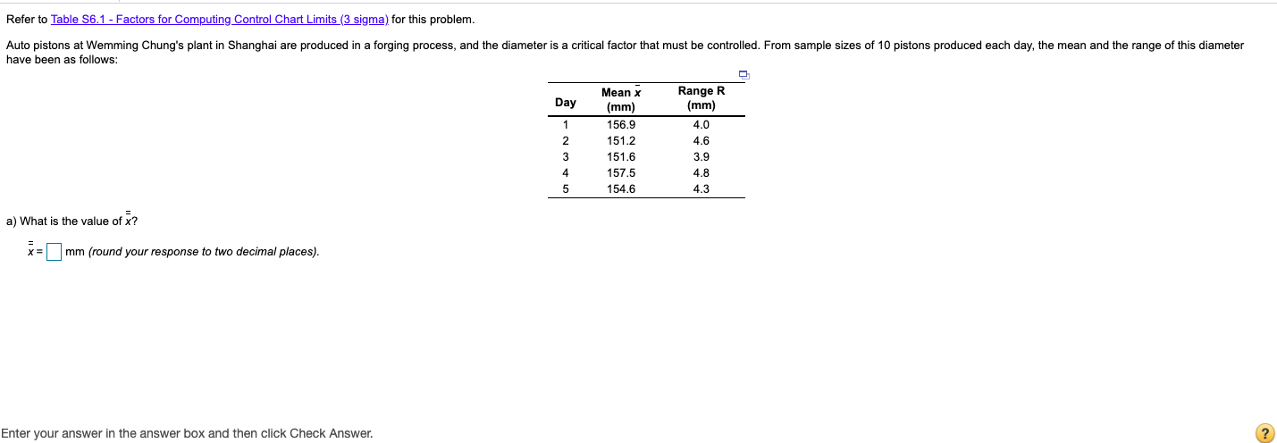 Solved Refer to Table S6.1 - Factors for Computing Control | Chegg.com