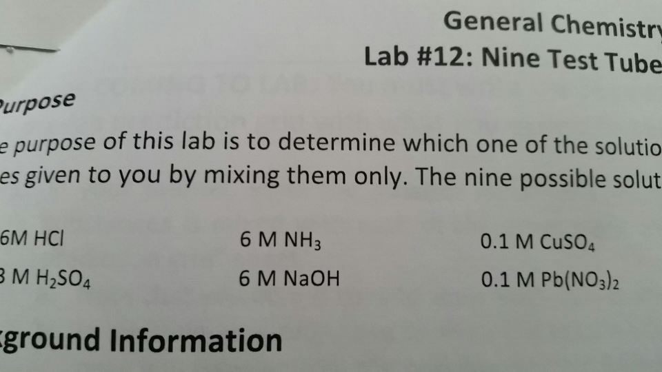 Solved General Chemistry Lab 12 Nine Test Tube Purpose e