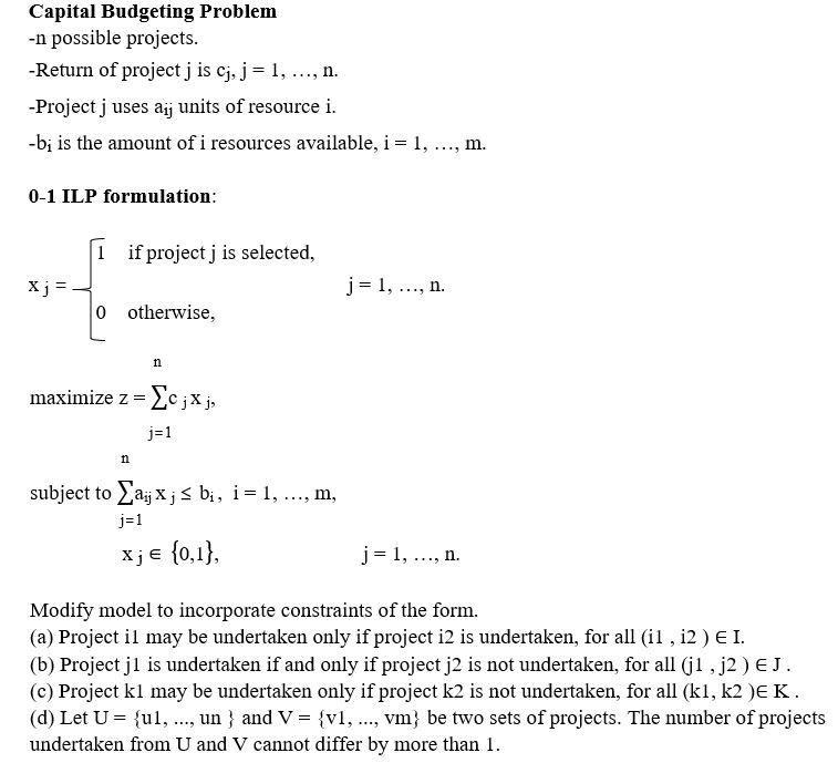 Capital Budgeting Problem -n possible projects. - | Chegg.com