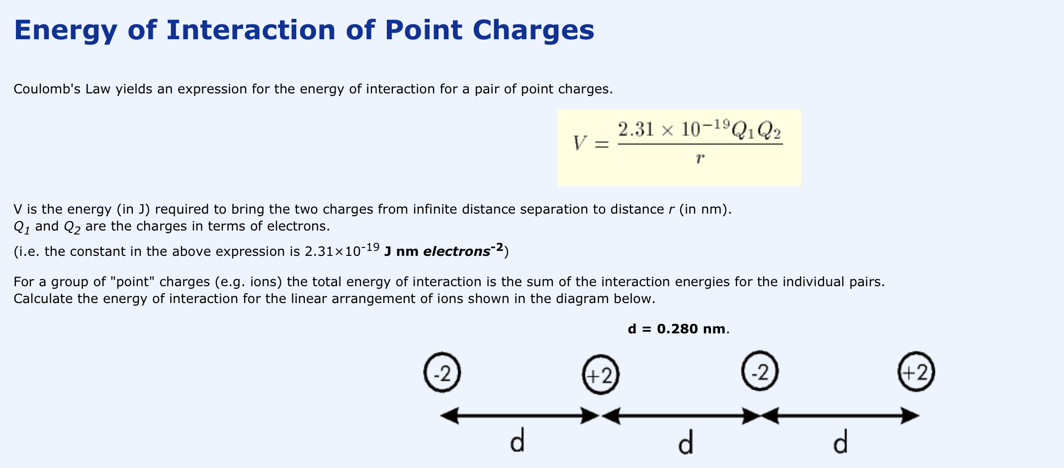 Solved Energy of Interaction of Point Charges Coulomb's Law | Chegg.com