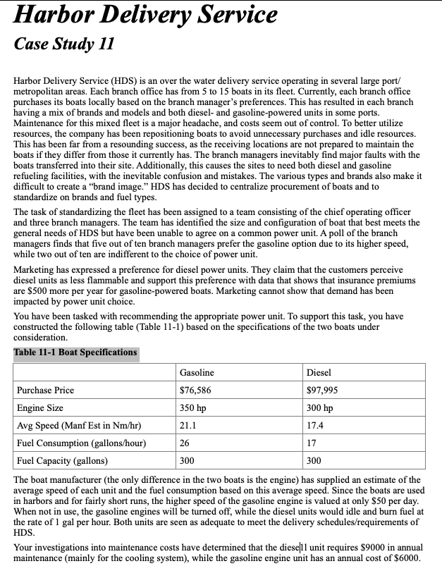 Harbor Delivery Service Case Study 11 Harbor Delivery