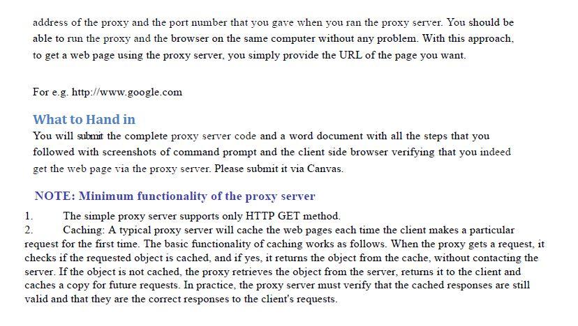 Solved You will submit the complete proxy server code | Chegg.com