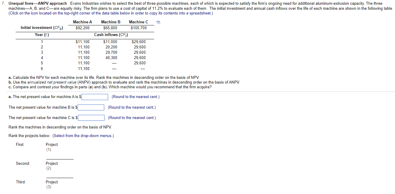 Solved 7. Unequal Lives—ANPV Approach Evans Industries | Chegg.com