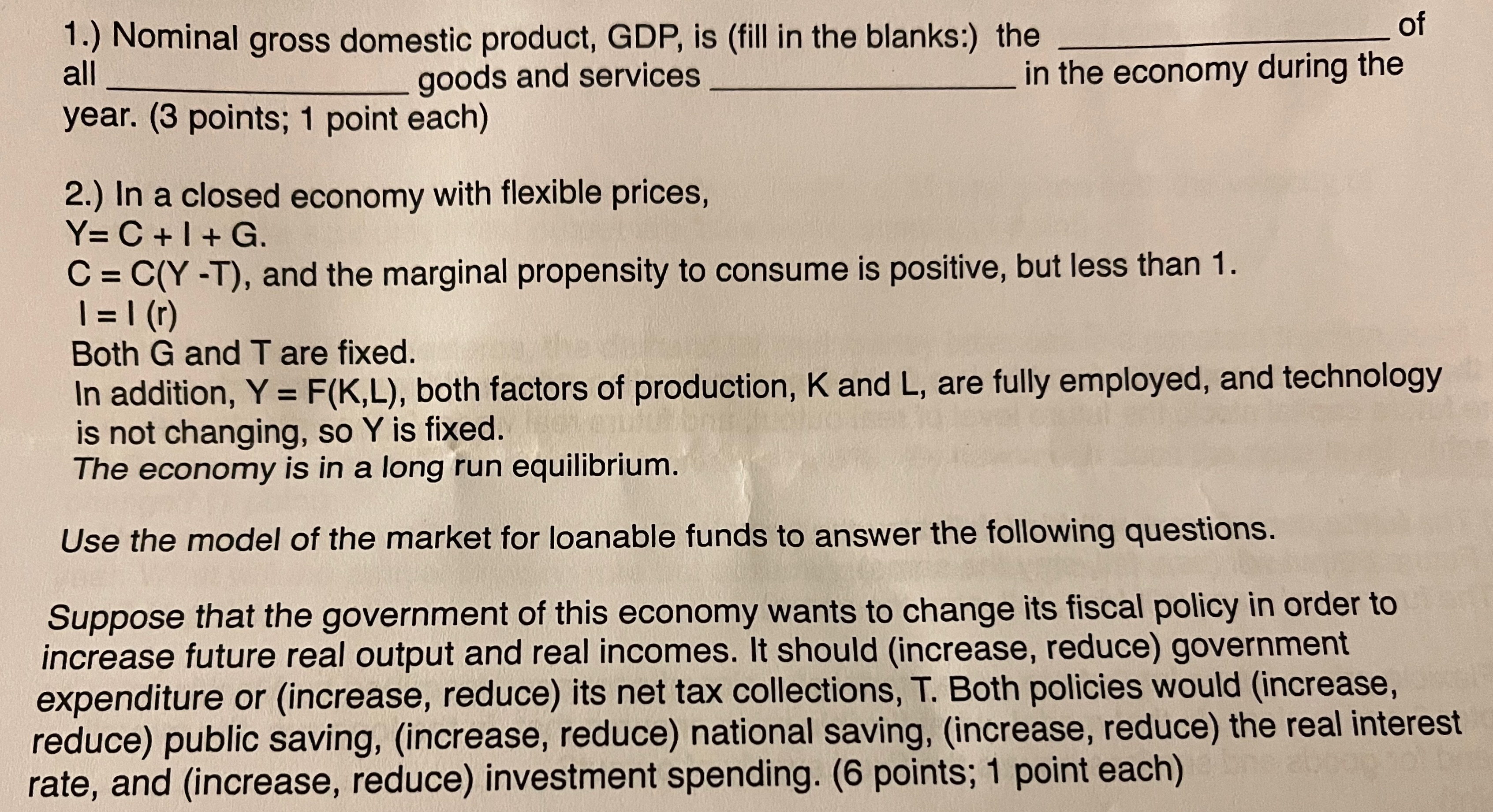 Solved 1.) Nominal gross domestic product, GDP, is (fill in