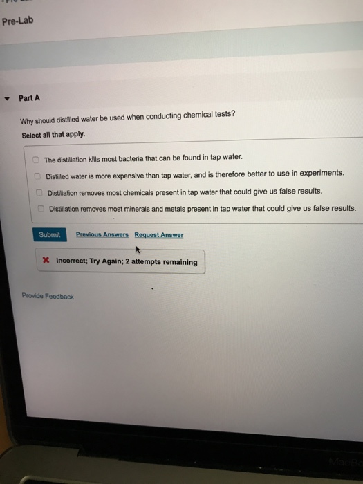 Solved PreLab Part A Why should distilled water be used