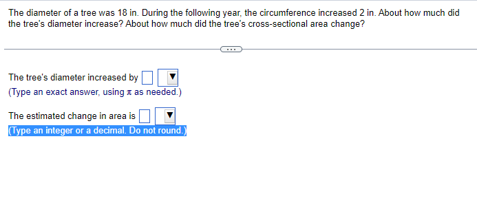 Solved The diameter of a tree was 18in. During the following | Chegg.com