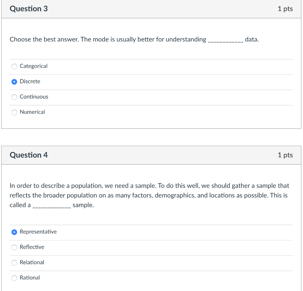 Solved Question 3 1 pts Choose the best answer. The mode is | Chegg.com