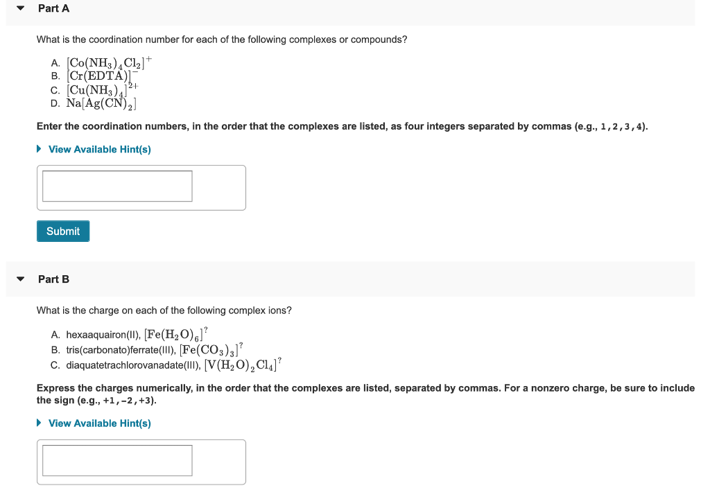 Solved Part A What is the coordination number for each of | Chegg.com