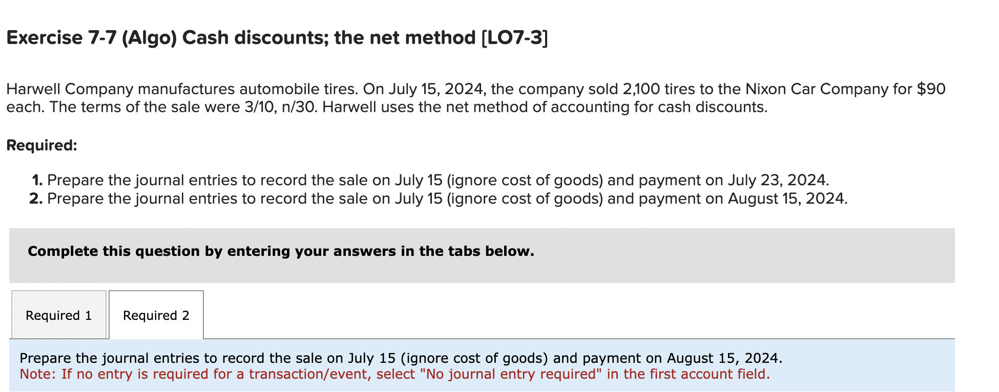 Solved Exercise 7-7 (Algo) Cash discounts; the net method | Chegg.com