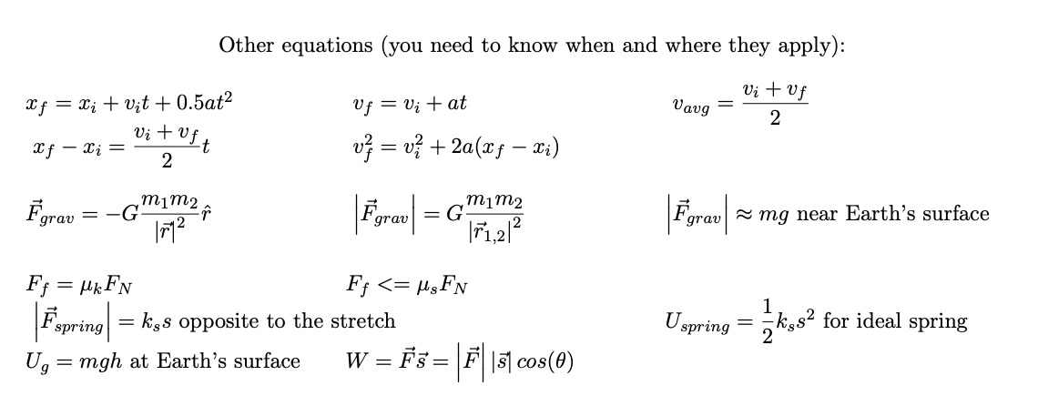 Solved Other equations (you need to know when and where they | Chegg.com