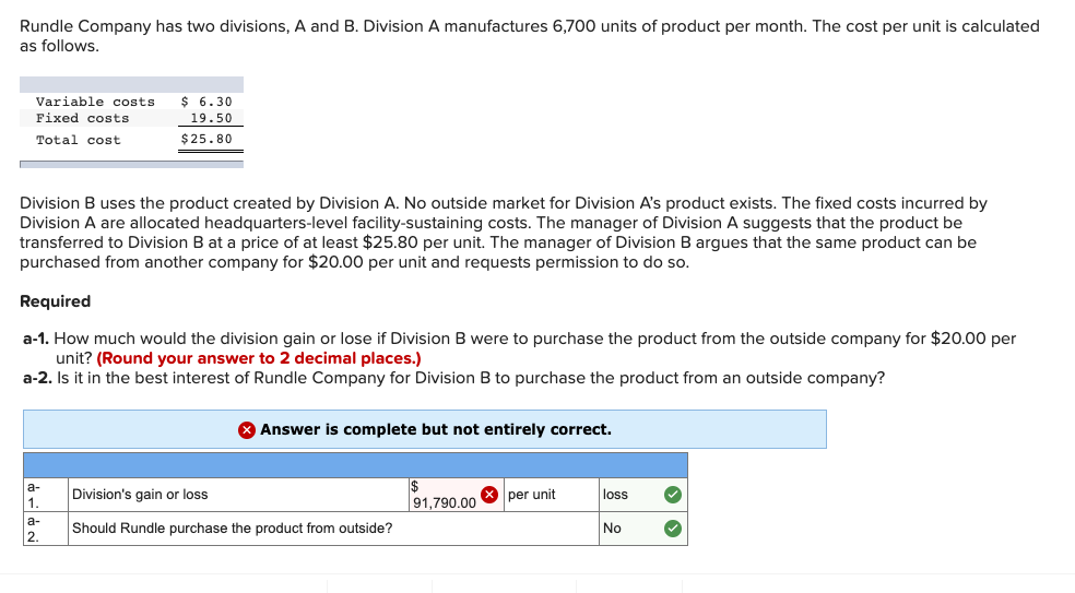 Solved Rundle Company has two divisions, A and B. Division A
