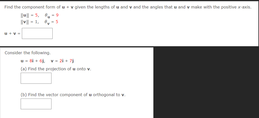 Solved Find The Component Form Of U + V Given The Lengths Of 