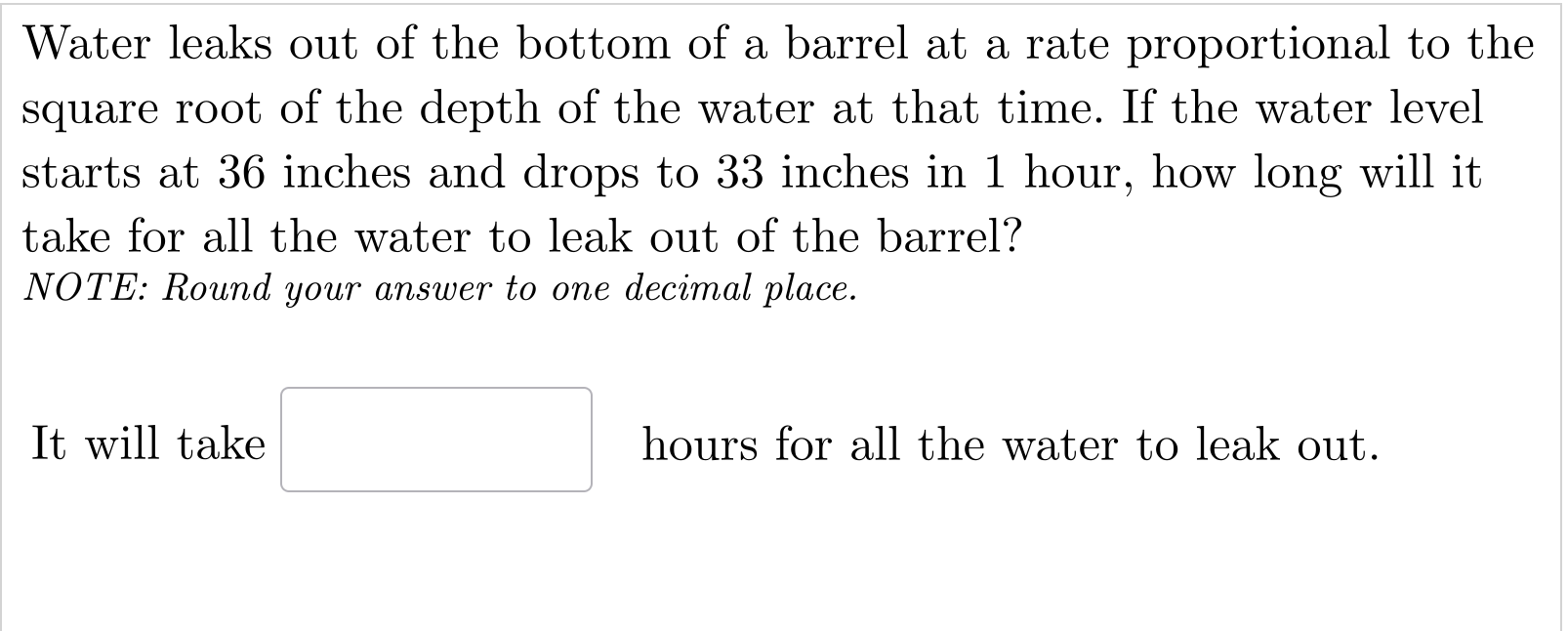 Solved Water Leaks Out Of The Bottom Of A Barrel At A Rate | Chegg.com