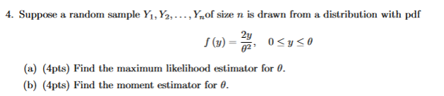 Solved Suppose A Random Sample Y1,Y2,…,Yn Of Size N Is Drawn | Chegg.com