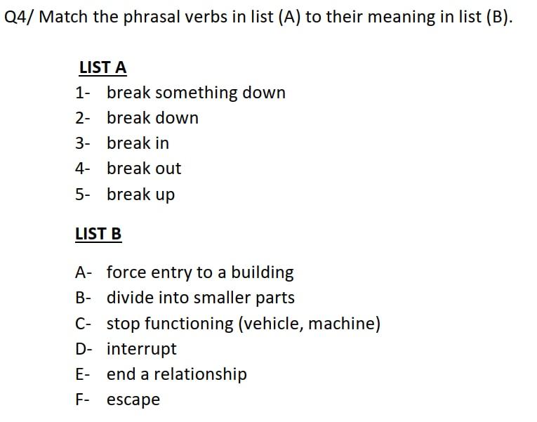 Solved Q4 Match The Phrasal Verbs In List A To Their Chegg Com